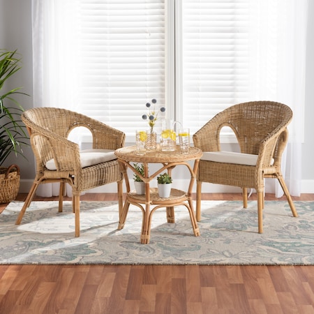 Baxton Studio Abbey Modern Bohemian Natural Brown Antique Rattan 3Piece Living Room Set 219-12717-12718-ZORO